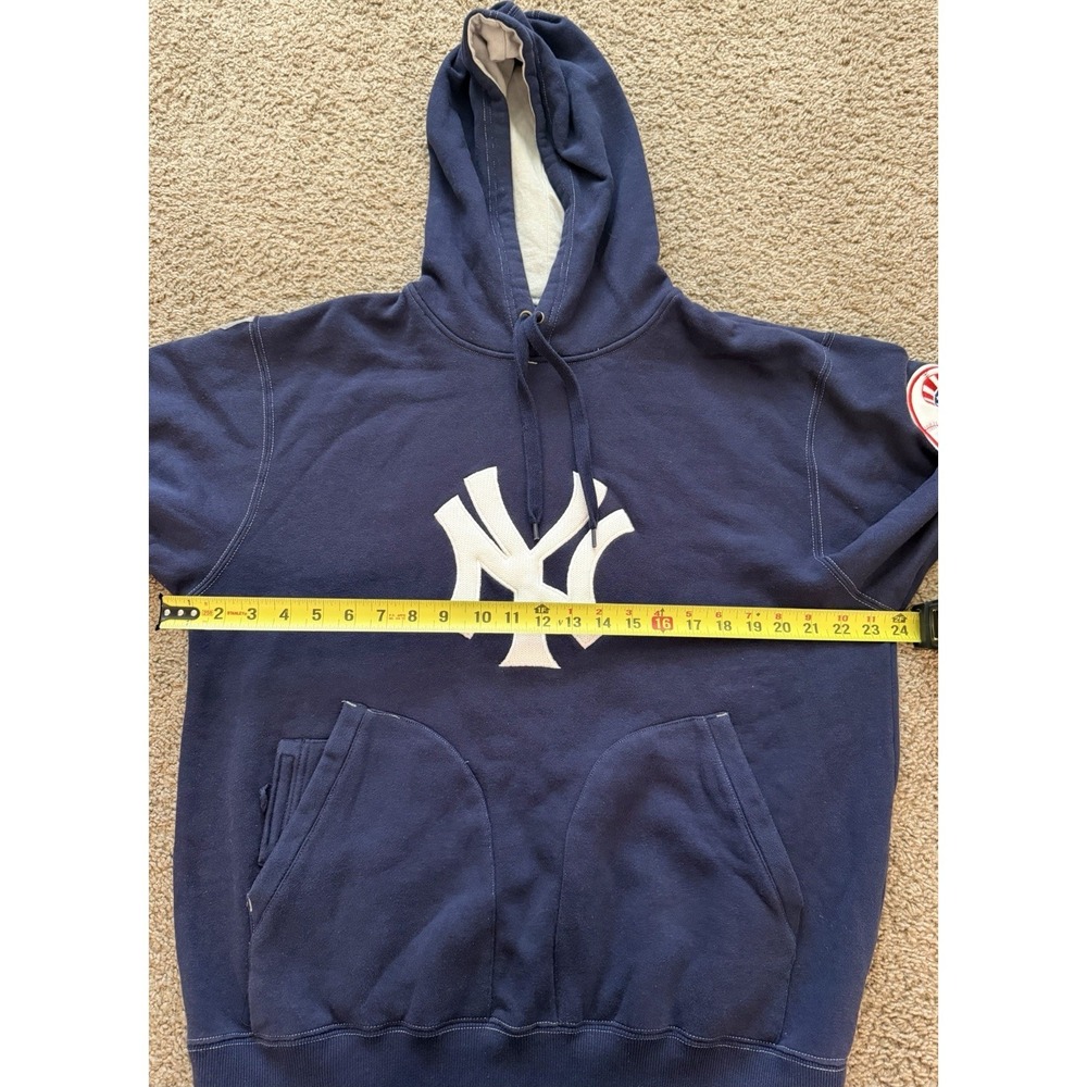 VNew York Yankees Majestic Hoodie Sweatshirt Logo Patch Navy Mens Medium - Picture 8 of 10
